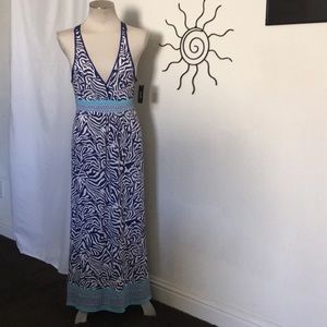 Nicole Miller Blue/White/Teal Zebra Print Dress